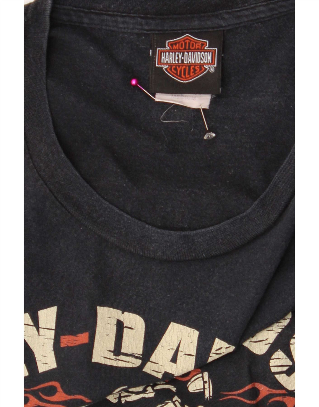 Harley Davidson Mens Graphic T-Shirt Top Medium Navy Blue Cotton