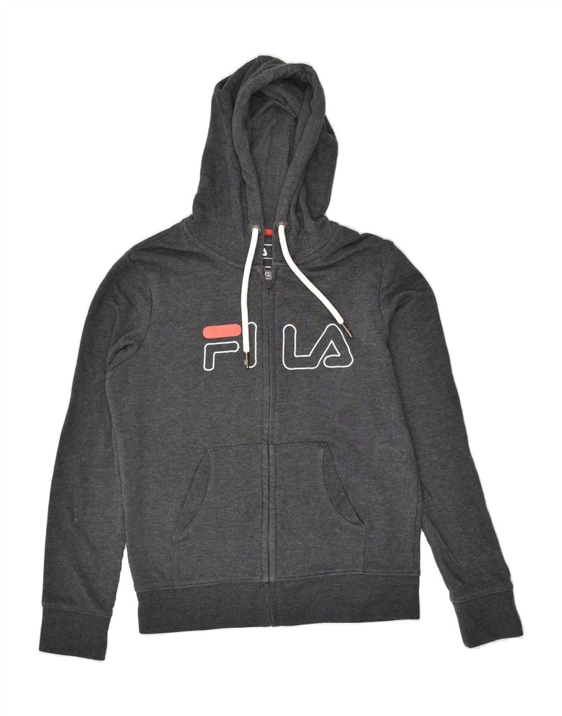 FILA Womens Graphic Zip Hoodie Sweater UK 12 Medium Grey Cotton | Vintage Fila | Thrift | Second-Hand Fila | Used Clothing | Messina Hembry 