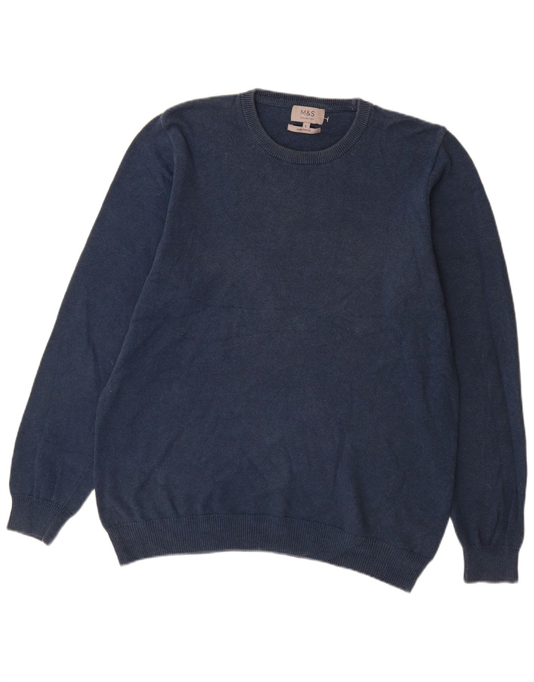 Marks & Spencer Mens Crew Neck Jumper Sweater Large Navy Blue Cotton