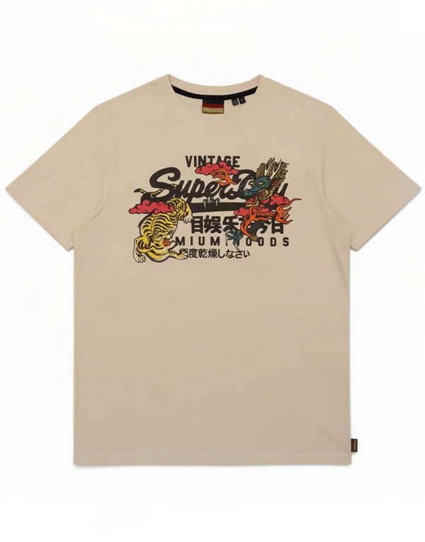 Superdry Mens Graphic T-Shirt Top Large White Cotton