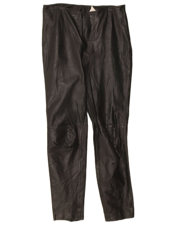 Mango Womens Slim Leather Trousers EU 36 Small W24 L27 Black Leather