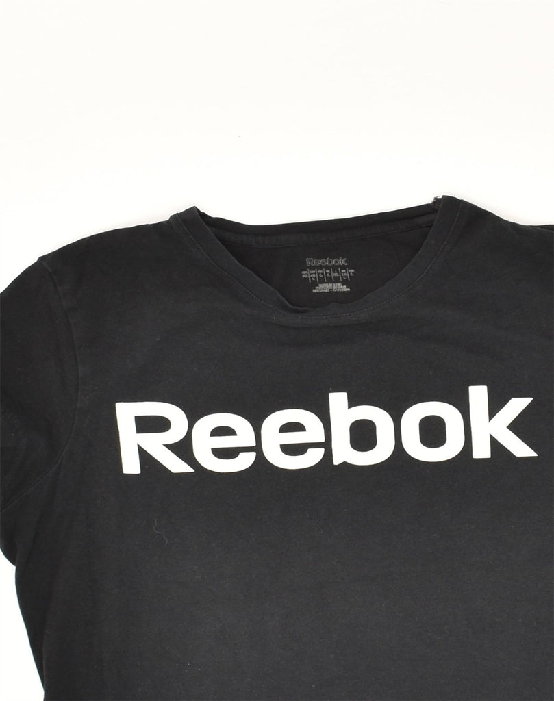 REEBOK Womens Graphic T-Shirt Top UK 14 Large  Black Cotton | Vintage Reebok | Thrift | Second-Hand Reebok | Used Clothing | Messina Hembry 