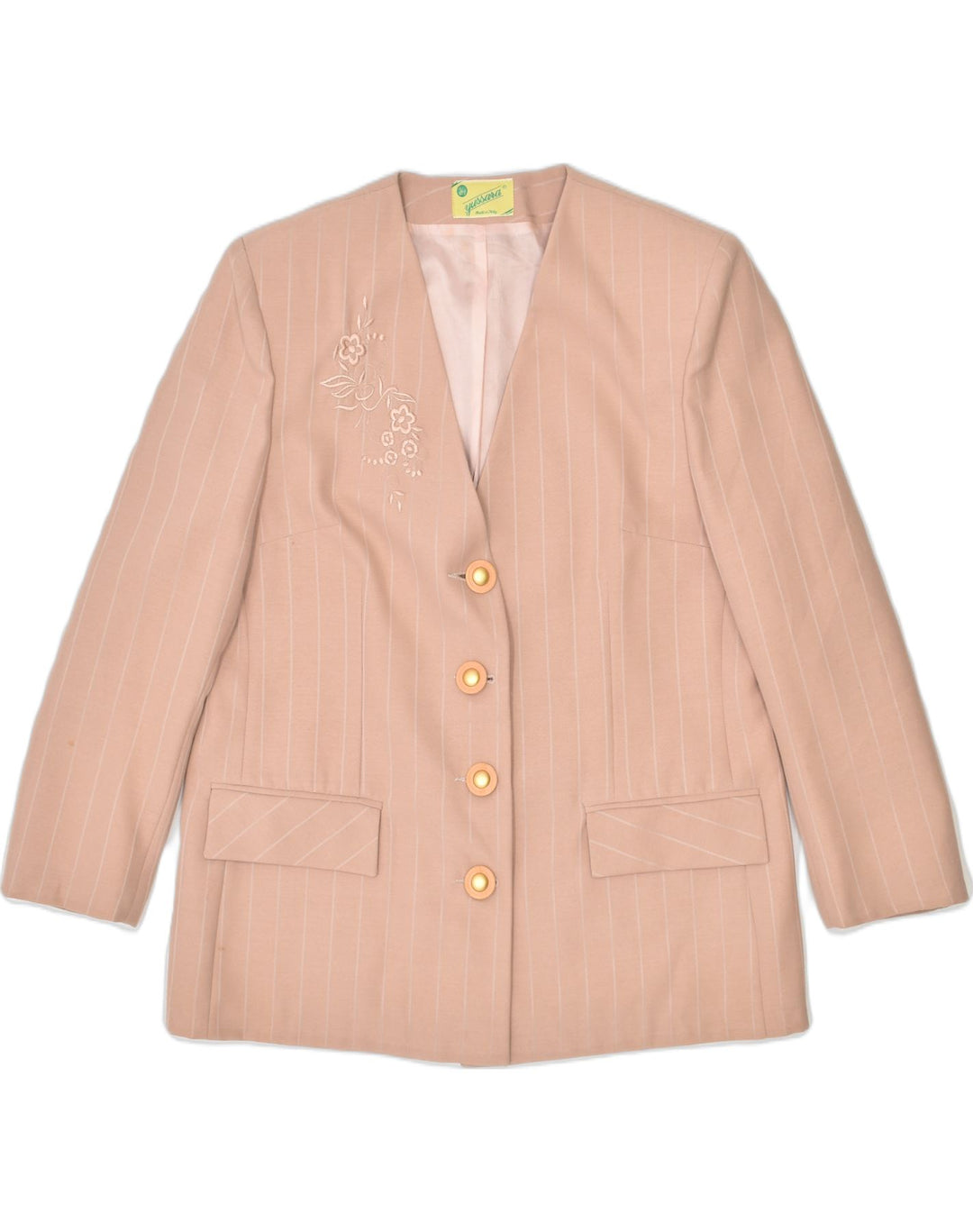 VINTAGE Womens 4 Button Blazer Jacket IT 48 XL Pink Pinstripe Polyester | Vintage | Thrift | Second-Hand | Used Clothing | Messina Hembry 