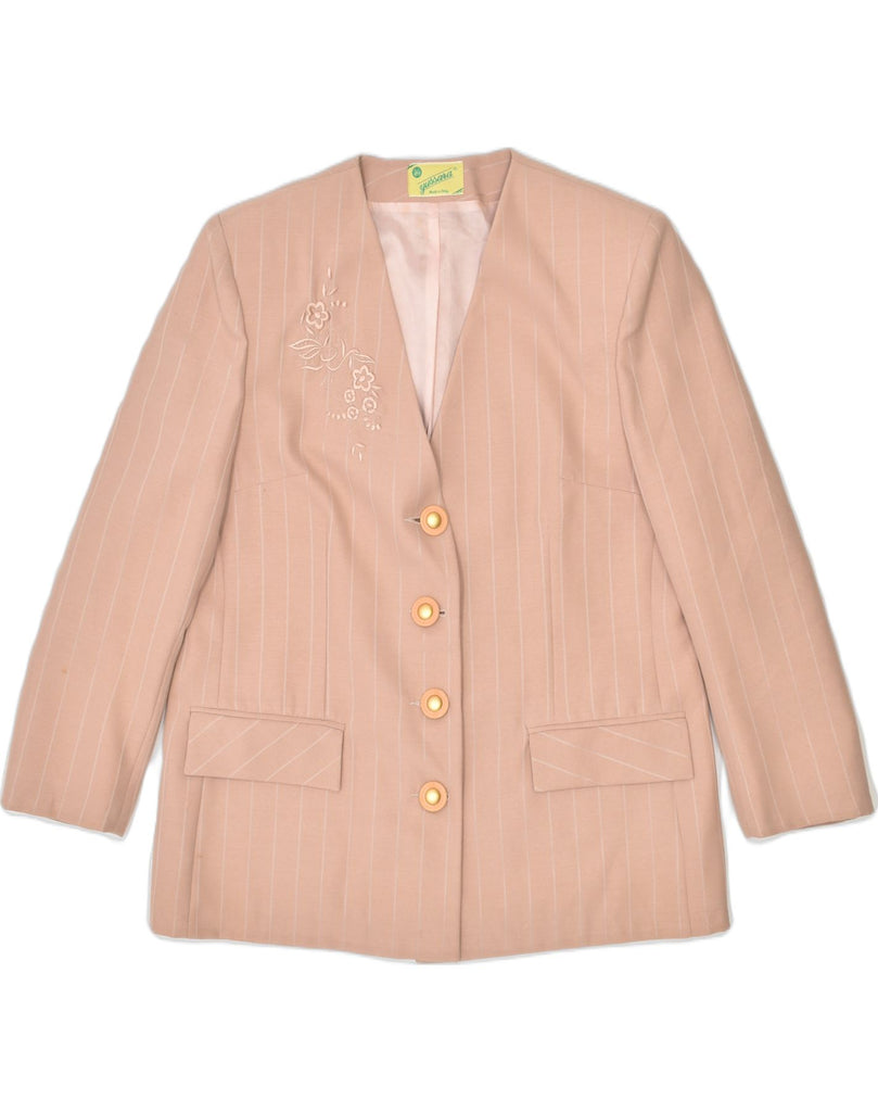 VINTAGE Womens 4 Button Blazer Jacket IT 48 XL Pink Pinstripe Polyester | Vintage | Thrift | Second-Hand | Used Clothing | Messina Hembry 