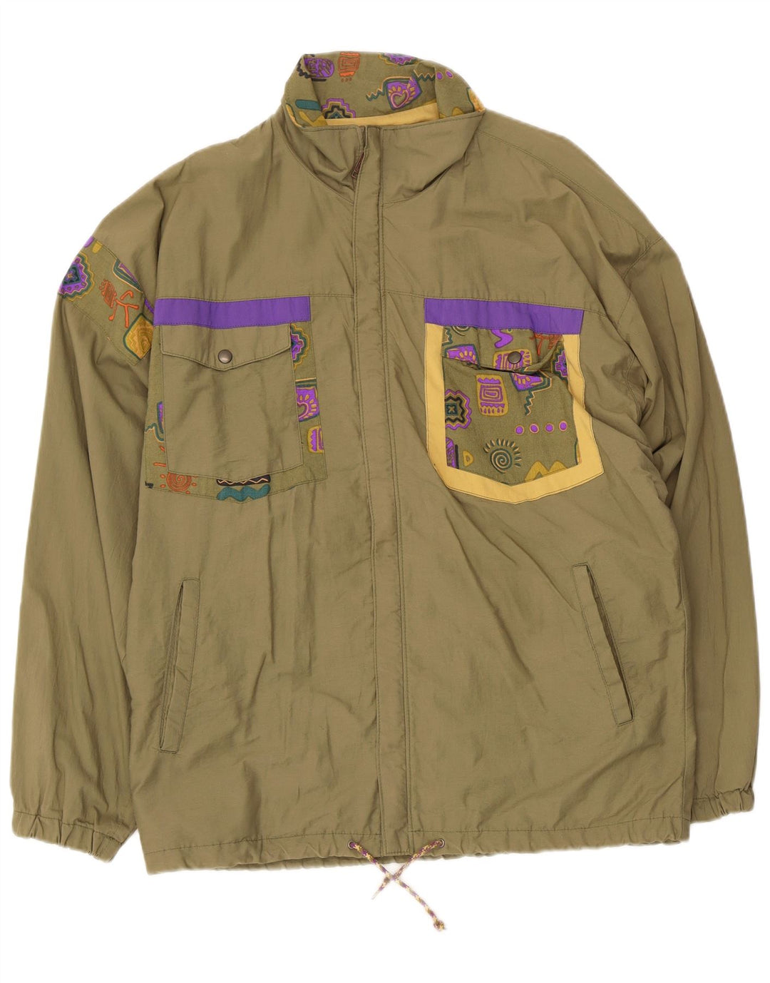 Cider Mens Utility Jacket EU 46 Small Khaki Geometric Cotton