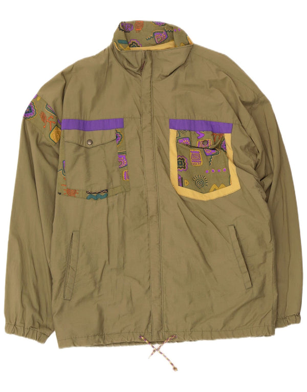 Cider Mens Utility Jacket EU 46 Small Khaki Geometric Cotton