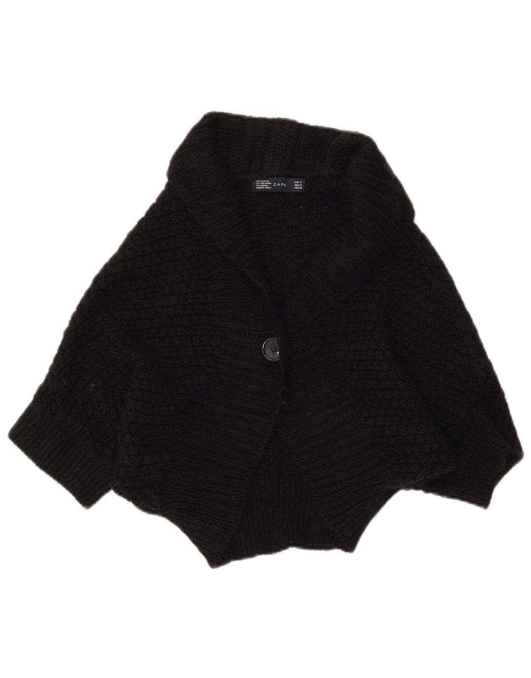 Zara Womens Crop Batwing Cardigan Sweater UK 12 Medium Black Acrylic