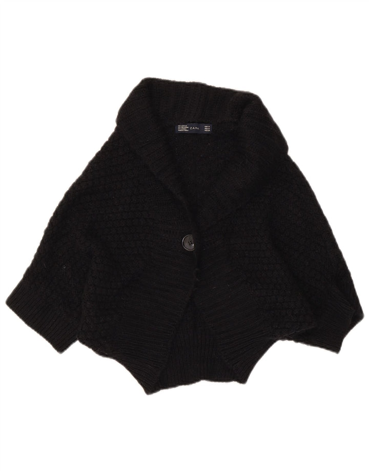 Zara Womens Crop Batwing Cardigan Sweater UK 12 Medium Black Acrylic