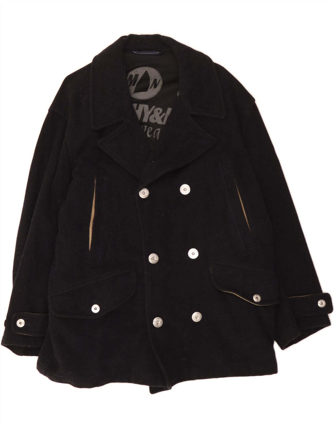 MURPHY & NYE Womens Double Breasted Coat UK 18 XL Black Polyester Vintage Murphy & Nye and Second-Hand Murphy & Nye from Messina Hembry 