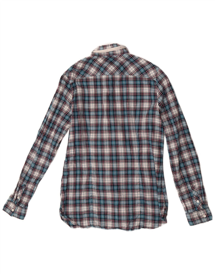 Tommy Hilfiger Womens Ruffle Front Shirt Blouse US 6 Medium Blue Check