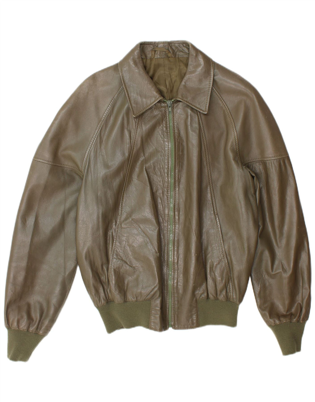 Vintage Mens Bomber Leather Jacket UK 38 Medium Khaki