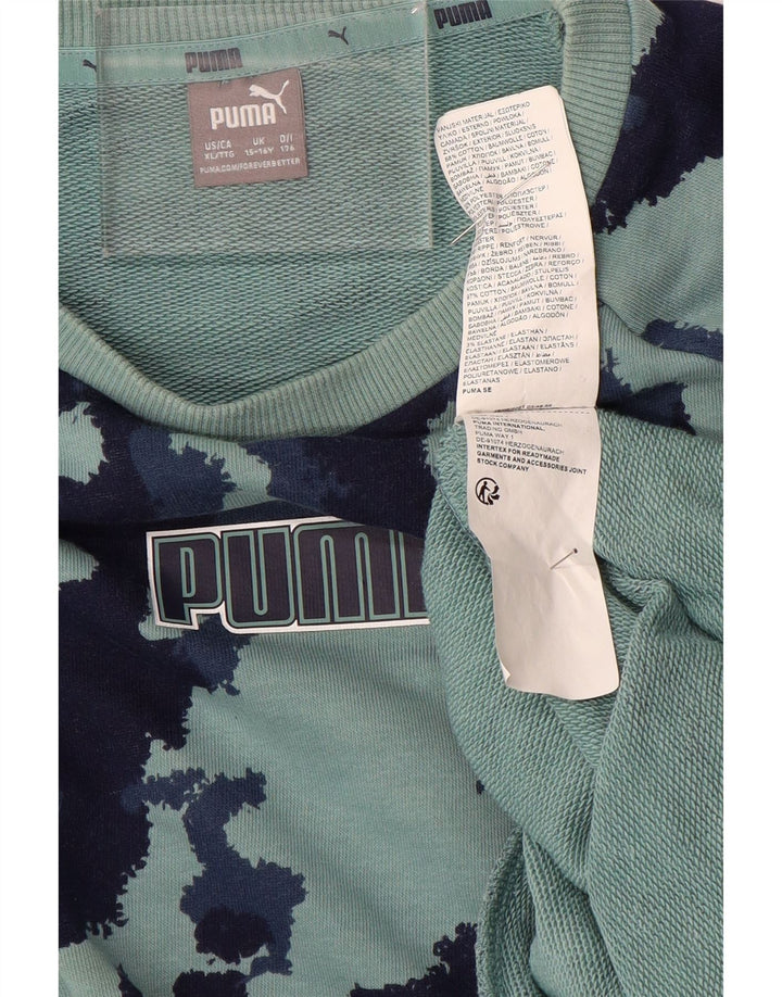 PUMA Boys Sweatshirt Jumper 15-16 Years Turquoise Camouflage Polyester