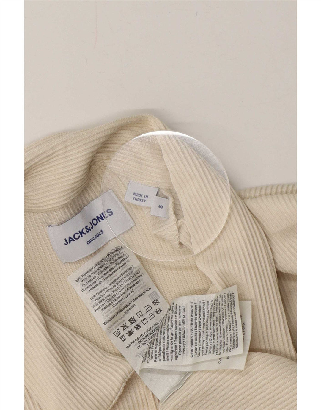 Jack & Jones Mens Short Sleeve Shirt Small Off White Polyester