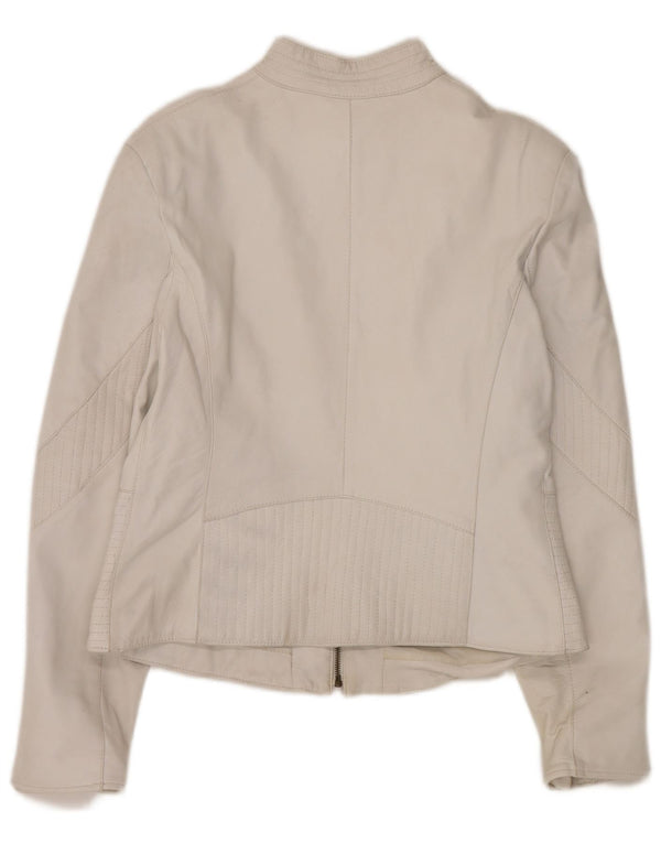 Schegge Womens Leather Racer Jacket IT 52 2XL White