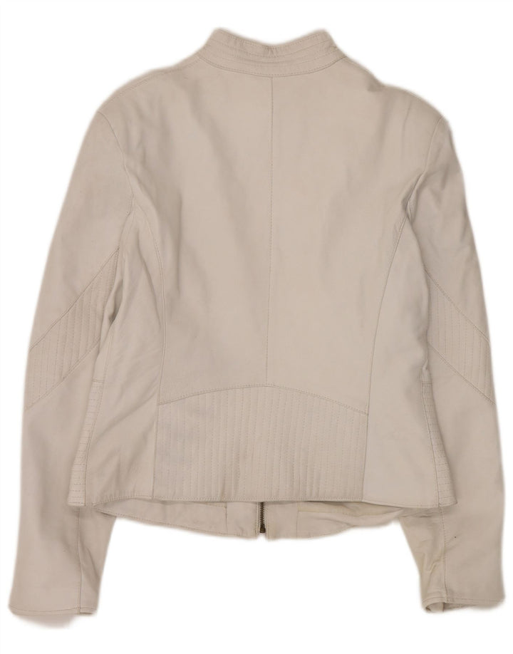 Schegge Womens Leather Racer Jacket IT 52 2XL White