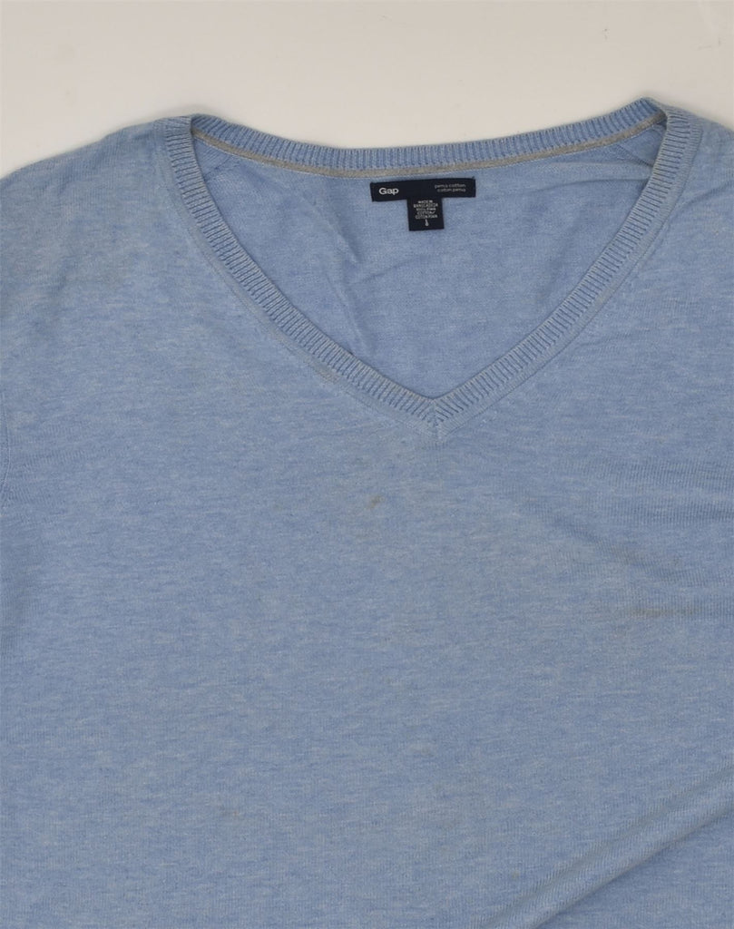 GAP Mens V-Neck Jumper Sweater Large Blue Cotton | Vintage Gap | Thrift | Second-Hand Gap | Used Clothing | Messina Hembry 