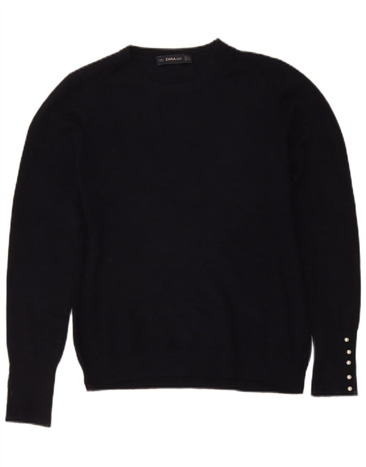 Zara Womens Crew Neck Jumper Sweater UK 12 Medium Navy Blue