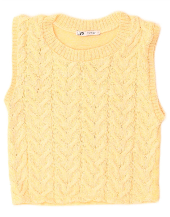 Zara Womens Crop Vest Tank Top UK 8 Small Yellow