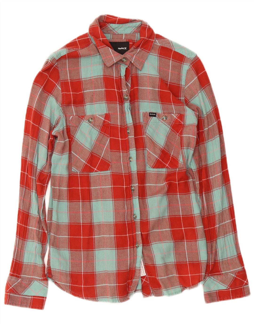 Hurley Womens Flannel Shirt UK 14 Medium Red Plaid Cotton