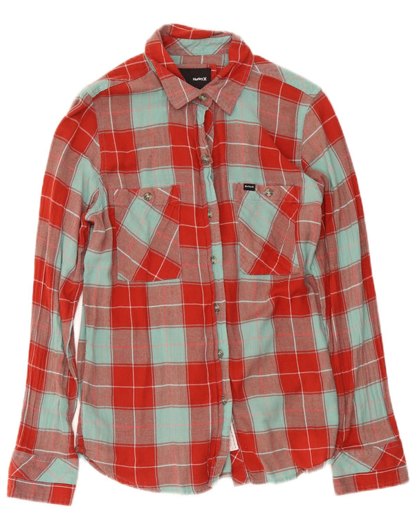 Hurley Womens Flannel Shirt UK 14 Medium Red Plaid Cotton