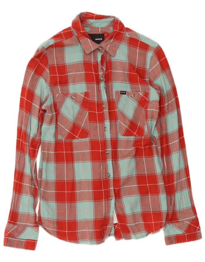 Hurley Womens Flannel Shirt UK 14 Medium Red Plaid Cotton