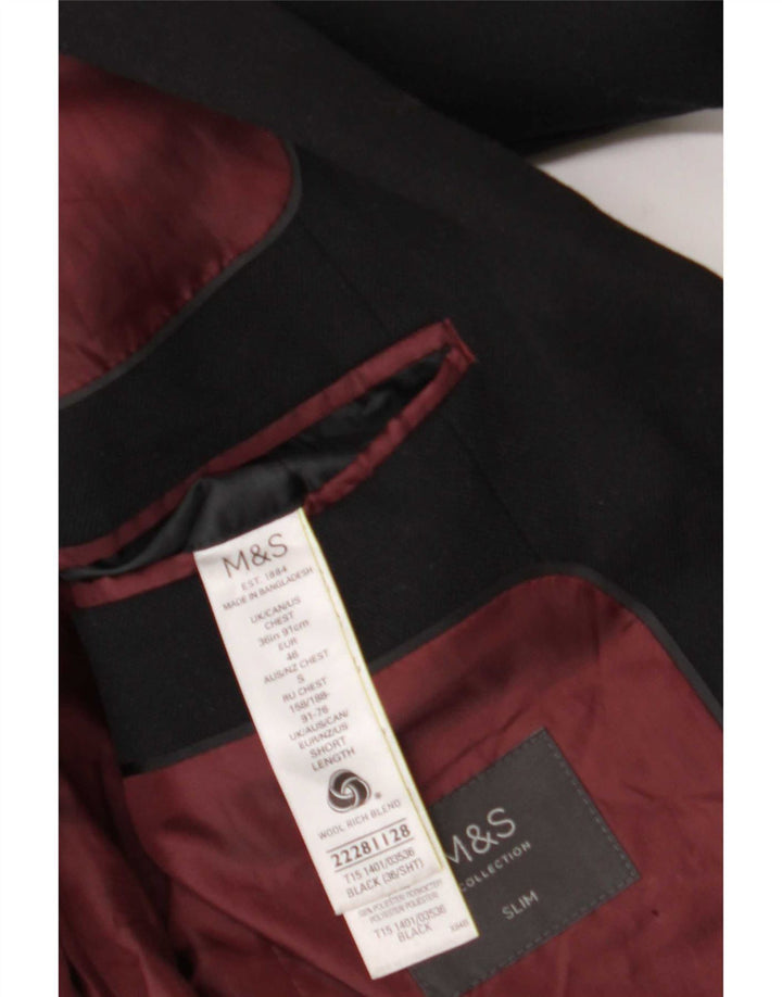Marks & Spencer Mens 2 Button Slim Blazer Jacket UK 36 Small Black Wool