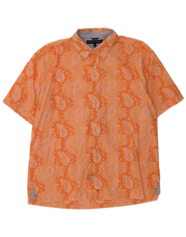 Tommy Hilfiger Mens Short Sleeve Shirt Large Orange Paisley Cotton