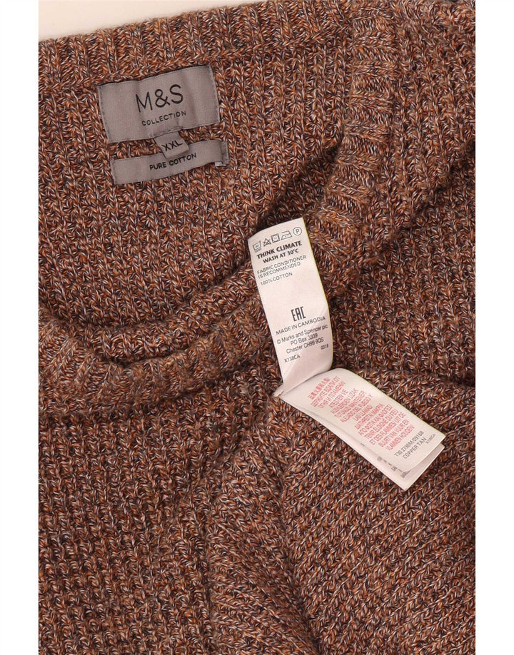 Marks & Spencer Mens Crew Neck Jumper Sweater 2XL Brown Cotton