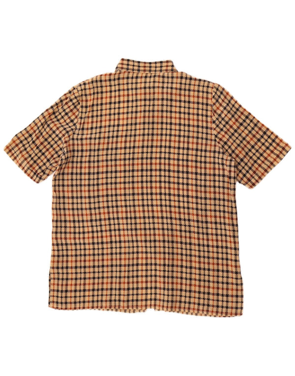 Vintage Womens Short Sleeve Shirt UK 18 XL Brown Houndstooth Silk