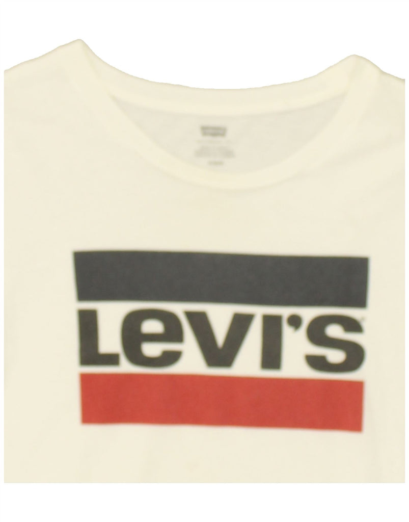 LEVI'S Womens Graphic T-Shirt Top UK 12 Medium White Cotton | Vintage Levi's | Thrift | Second-Hand Levi's | Used Clothing | Messina Hembry 