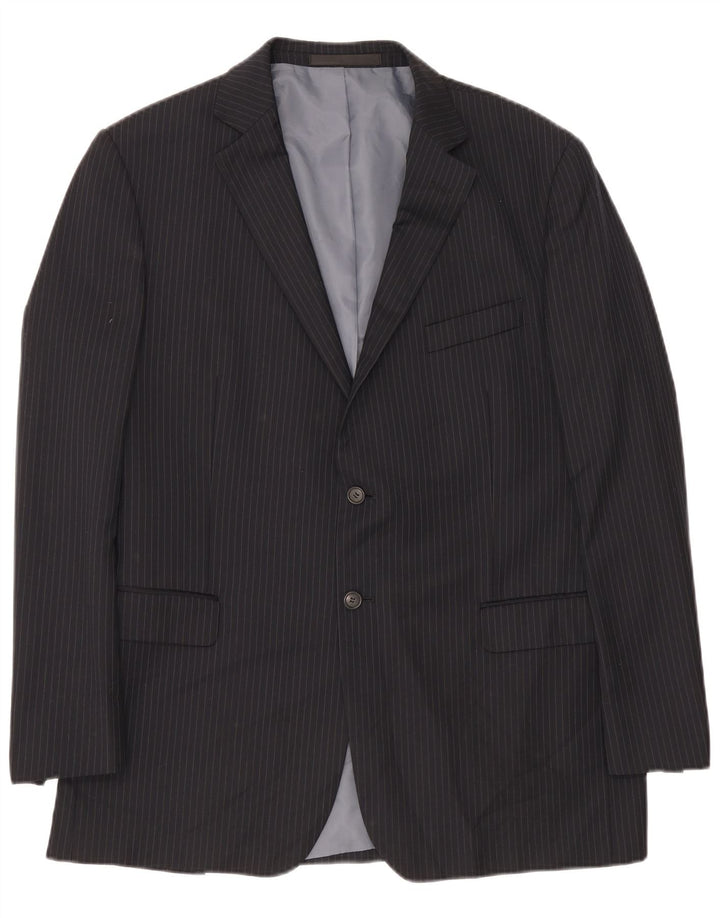 Marks & Spencer Mens Long Blazer Jacket UK 44 XL Navy Blue Pinstripe