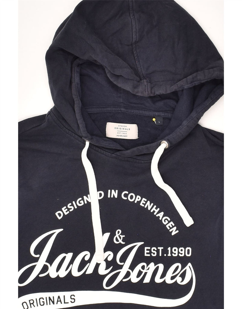 JACK & JONES Mens Graphic Hoodie Jumper Large Navy Blue Cotton | Vintage Jack & Jones | Thrift | Second-Hand Jack & Jones | Used Clothing | Messina Hembry 