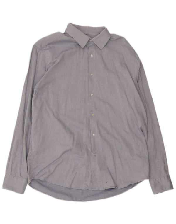 Hugo Boss Mens Regular Fit Shirt Size 43 17 XL Blue Spotted Cotton