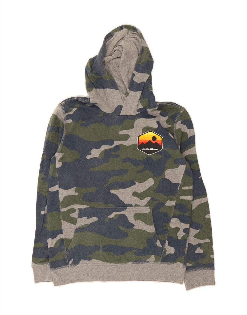 EDDIE BAUER Boys Hoodie Jumper 14-15 Years Large Grey Camouflage Cotton Vintage Eddie Bauer and Second-Hand Eddie Bauer from Messina Hembry 