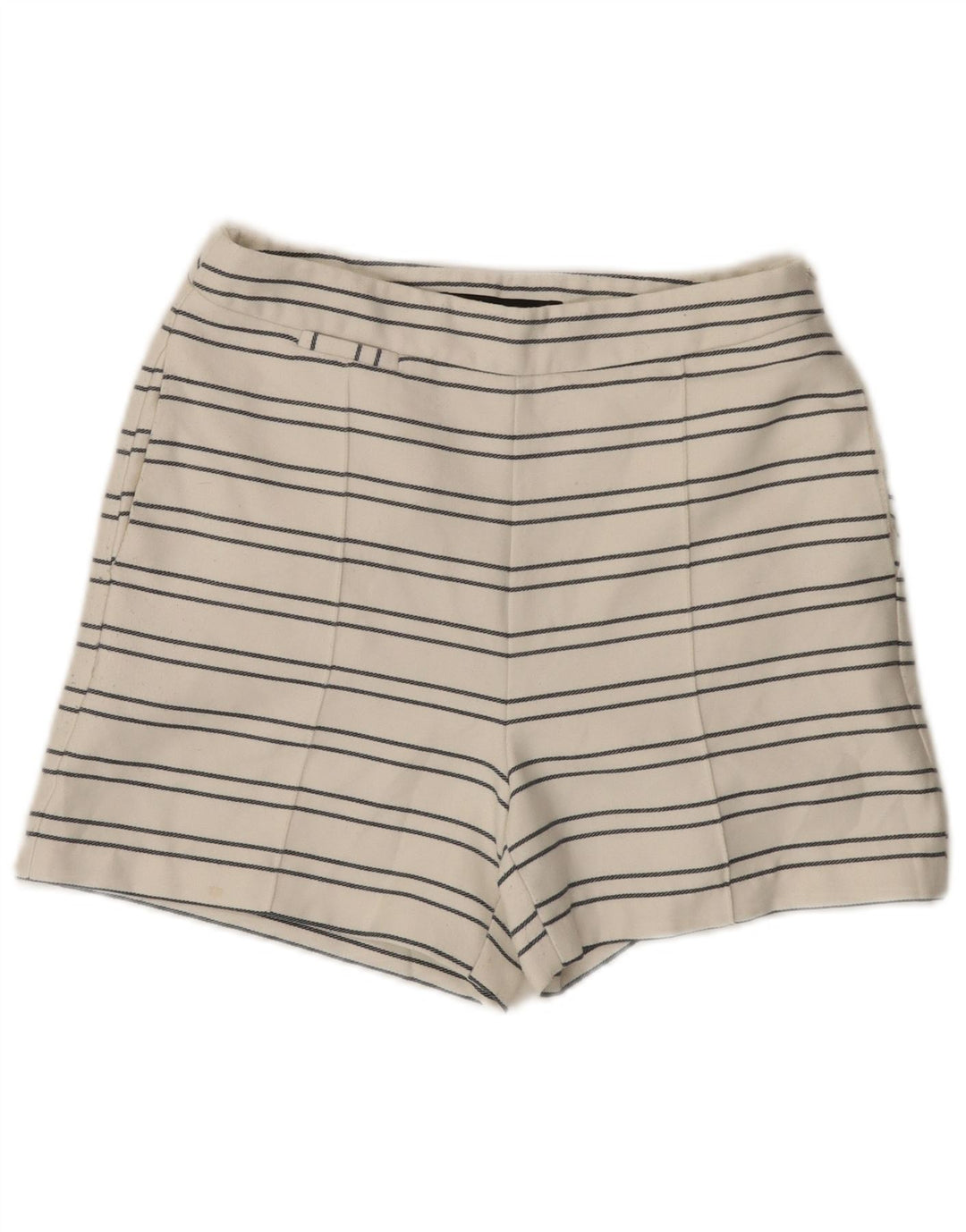 Zara Womens High Waist Chino Shorts Small W26 White Striped Polyester