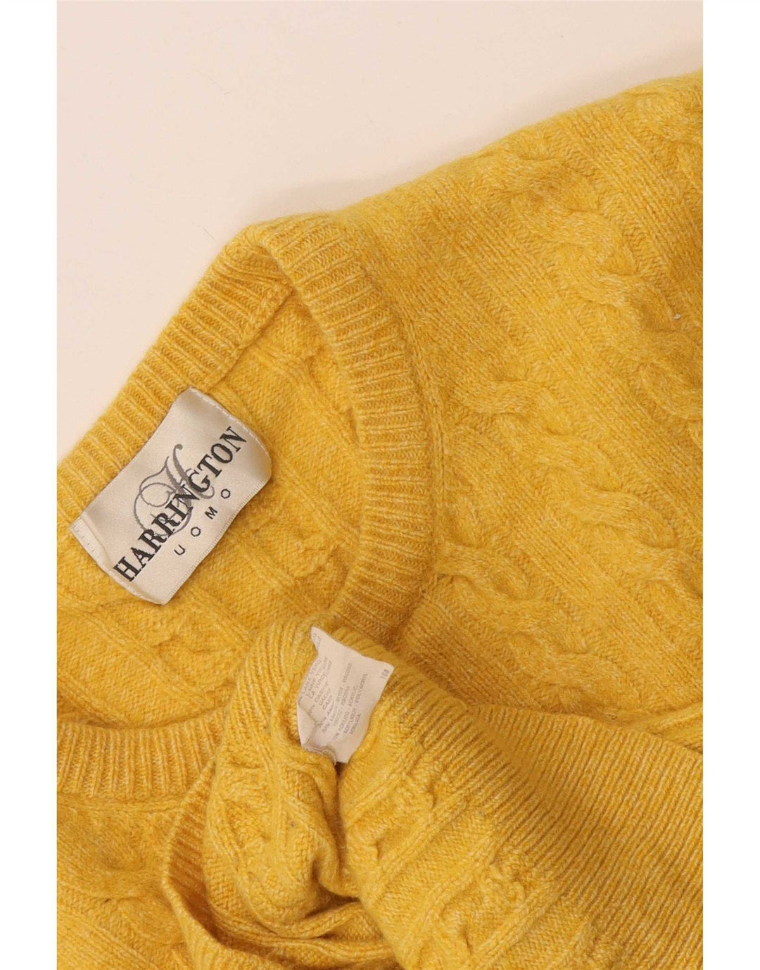 Vintage Mens Crew Neck Jumper Sweater Small Yellow Virgin Wool