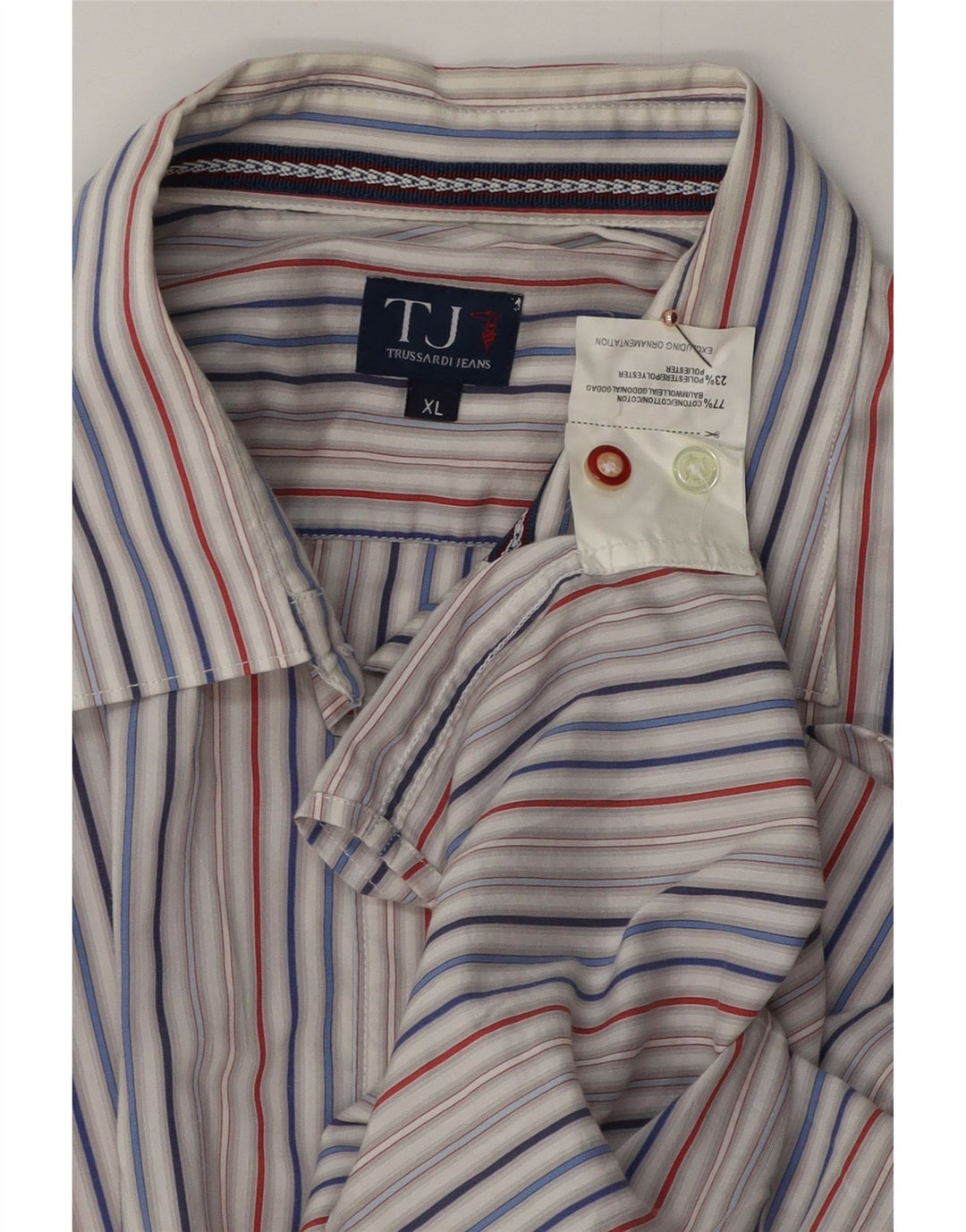 TRUSSARDI JEANS Mens Shirt XL Blue Striped Cotton