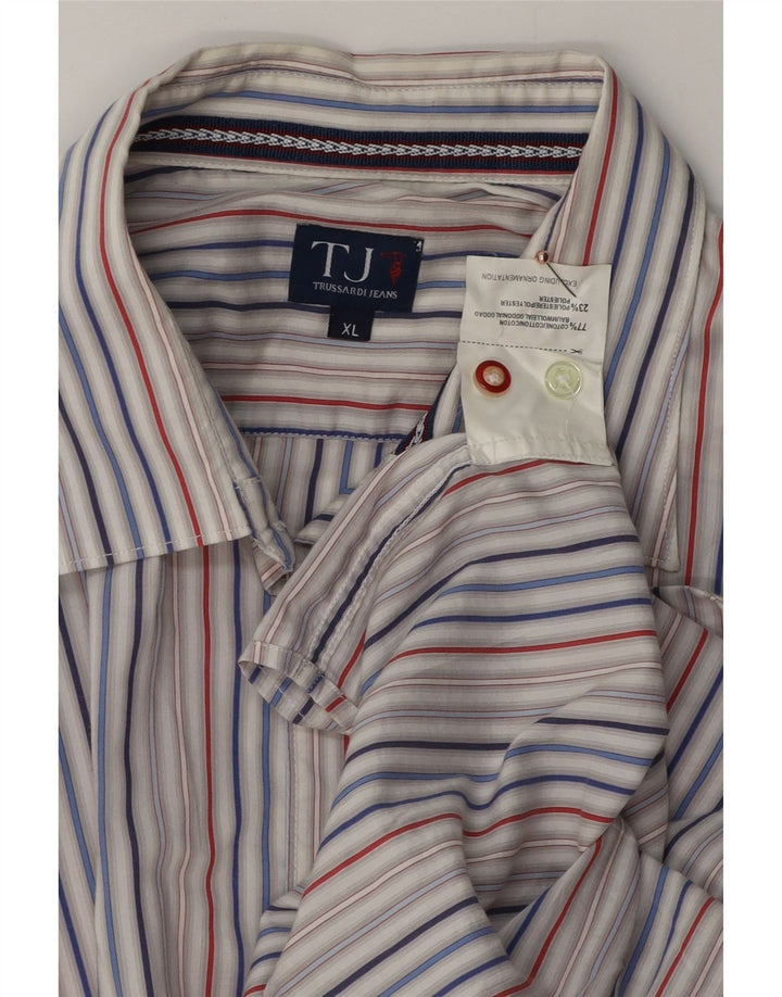 TRUSSARDI JEANS Mens Shirt XL Blue Striped Cotton