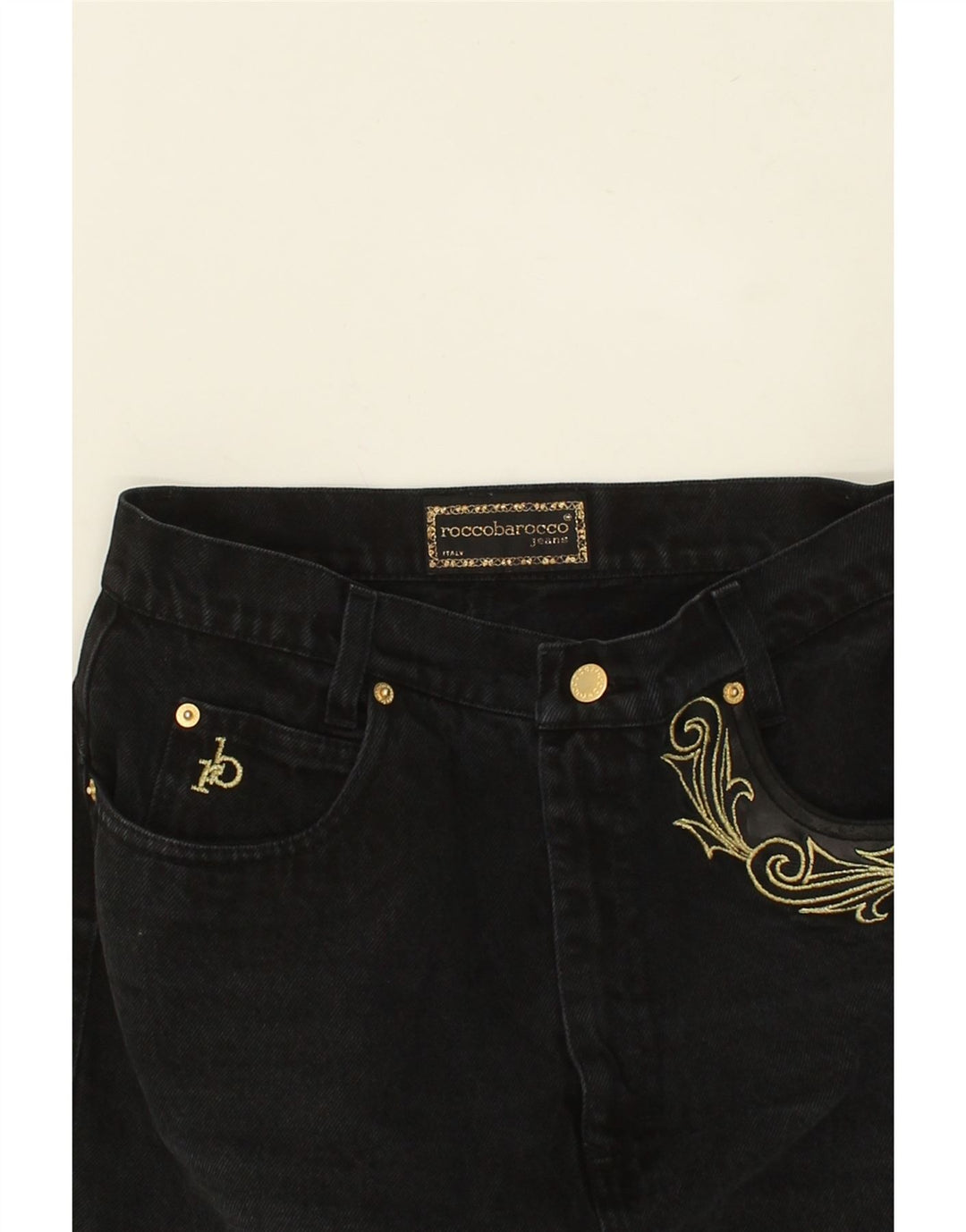 ROCCOBAROCCO Womens Graphic Denim Skirt W28 Medium  Black Cotton Vintage Roccobarocco and Second-Hand Roccobarocco from Messina Hembry 