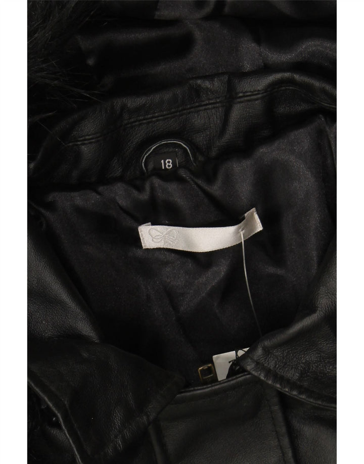 VINTAGE Womens Hooded Leather Jacket UK 18 XL Black Leather