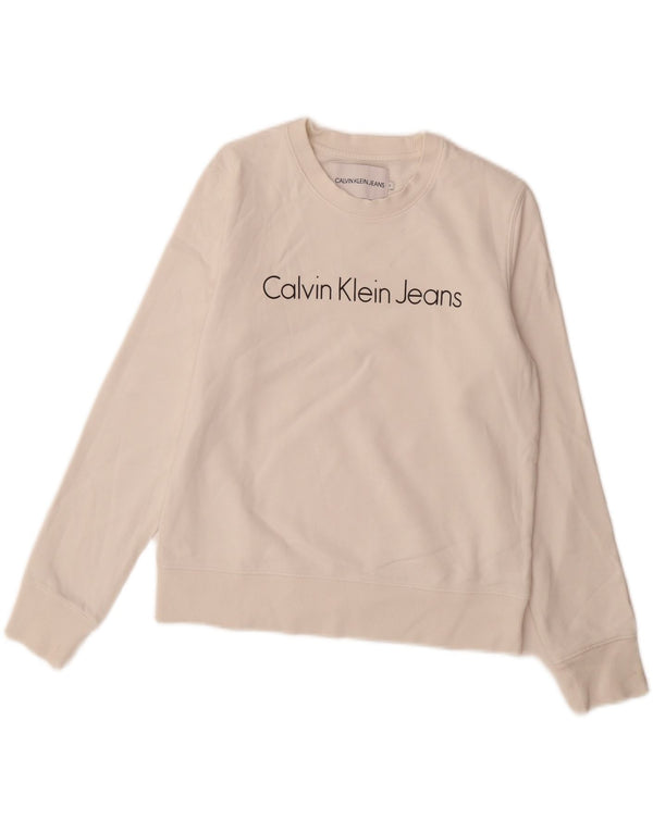 Calvin Klein Jeans Womens Graphic Sweatshirt Jumper UK 10 Small White
