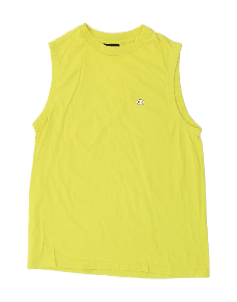 CHAMPION Womens Vest Top UK 12 Medium Yellow Cotton | Vintage Champion | Thrift | Second-Hand Champion | Used Clothing | Messina Hembry 