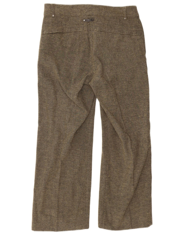 Fila Womens Loose Fit Cropped Trousers UK 10 Small W28 L25 Khaki Cotton