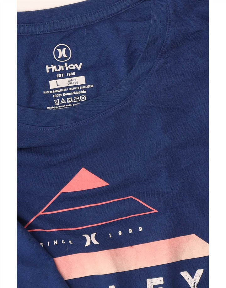 Hurley Mens Graphic T-Shirt Top Large Blue Cotton