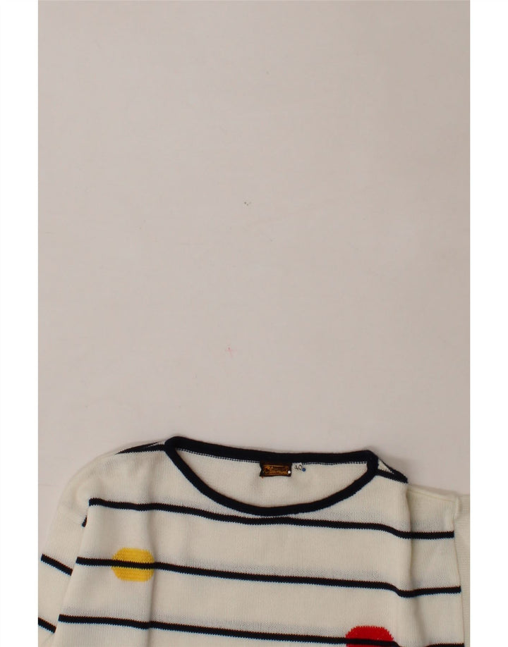 VINTAGE Womens Boat Neck Jumper Sweater IT 40 Small White Striped Vintage Vintage and Second-Hand Vintage from Messina Hembry 