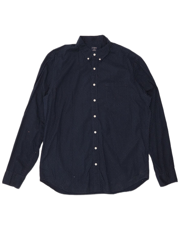 J. CREW Mens Tall Shirt XL Navy Blue Spotted Cotton