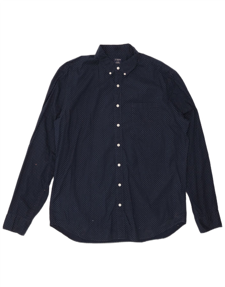 J. CREW Mens Tall Shirt XL Navy Blue Spotted Cotton