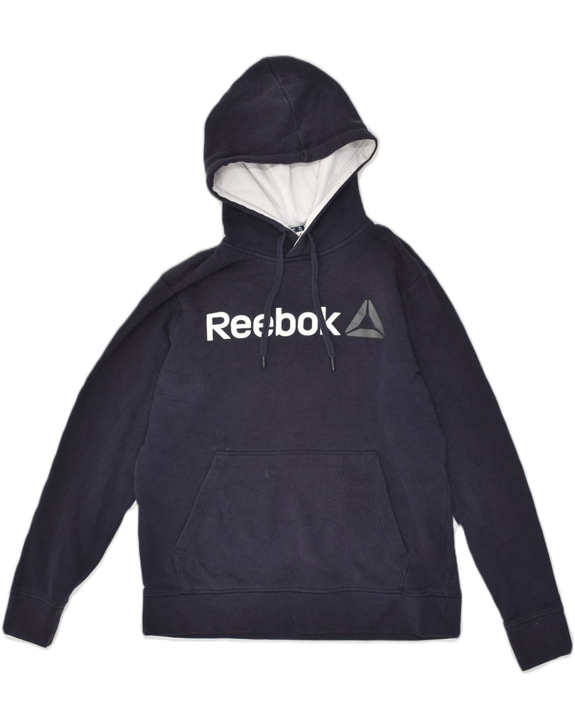 REEBOK Mens Graphic Hoodie Jumper Medium Navy Blue Cotton | Vintage Reebok | Thrift | Second-Hand Reebok | Used Clothing | Messina Hembry 