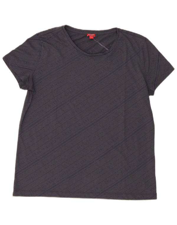 Guess Womens Graphic T-Shirt Top UK 16 Large Navy Blue Striped