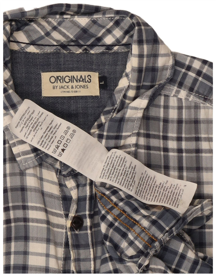 Jack & Jones Mens Shirt Large Blue Check Cotton